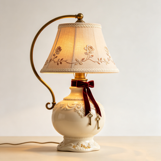 Cream French Country Arc Table Lamp with Rose Shade