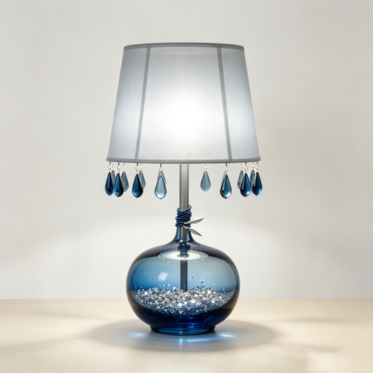 Blue Glass Crystal Teardrop Table Lamp