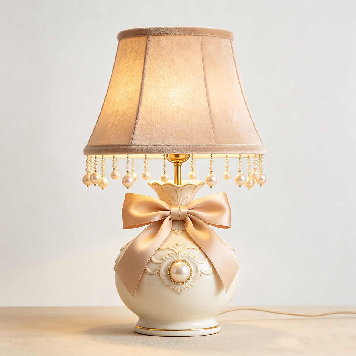 Champagne Pearl Bow Table Lamp