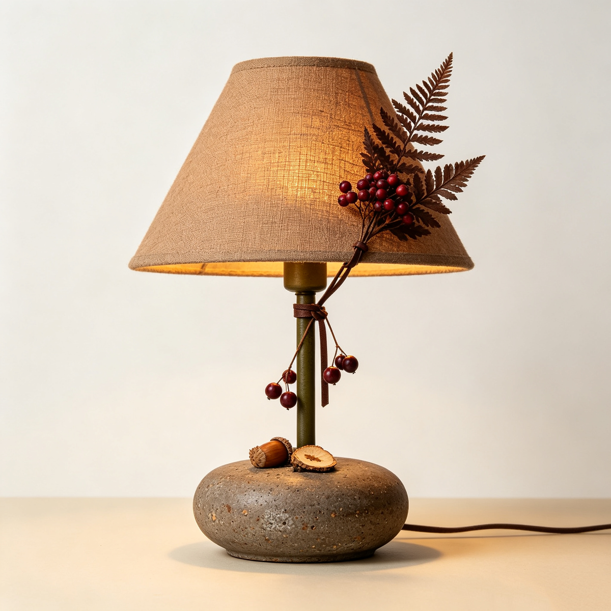 Autumn Forest Fern Table Lamp with Berries