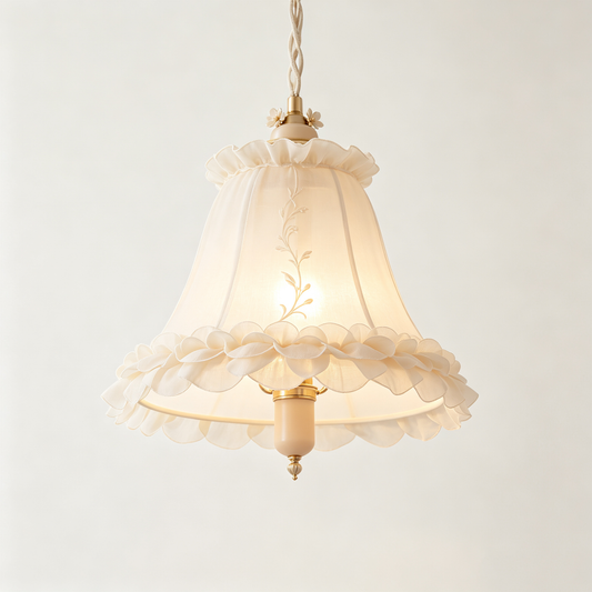 Cream Ruffle Floral Pendant Light