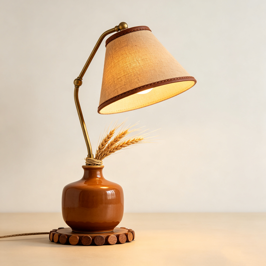 Amber Ceramic Farmhouse Table Lamp with Linen Shade