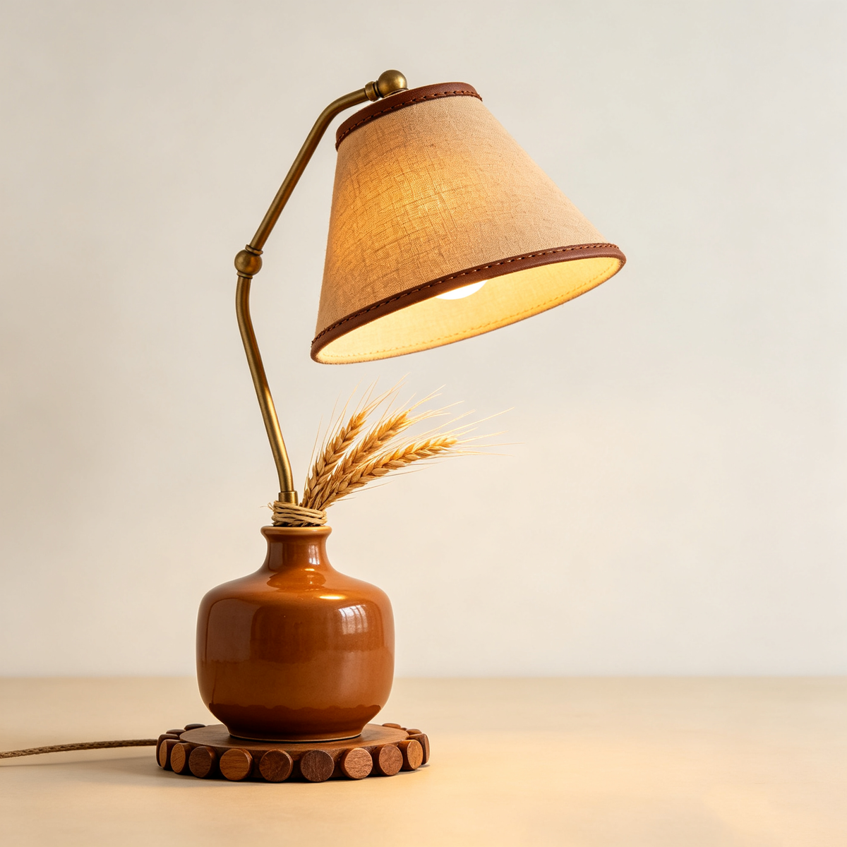 Amber Ceramic Farmhouse Table Lamp with Linen Shade