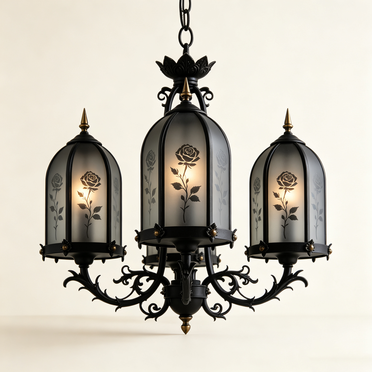 Gothic Black Rose Lantern Chandelier