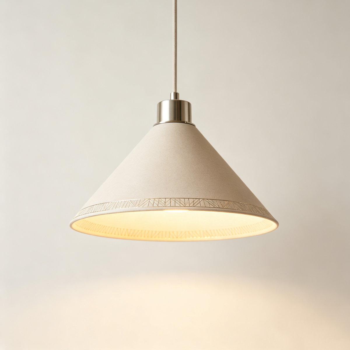 Beige Cone Gold Trim Pendant Light