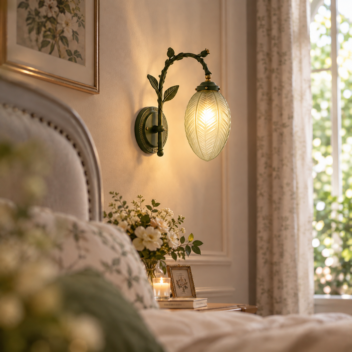 Green Leaf Branch Wall Sconce