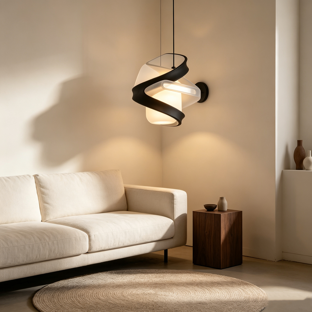Black Spiral Sculptural LED Pendant Light