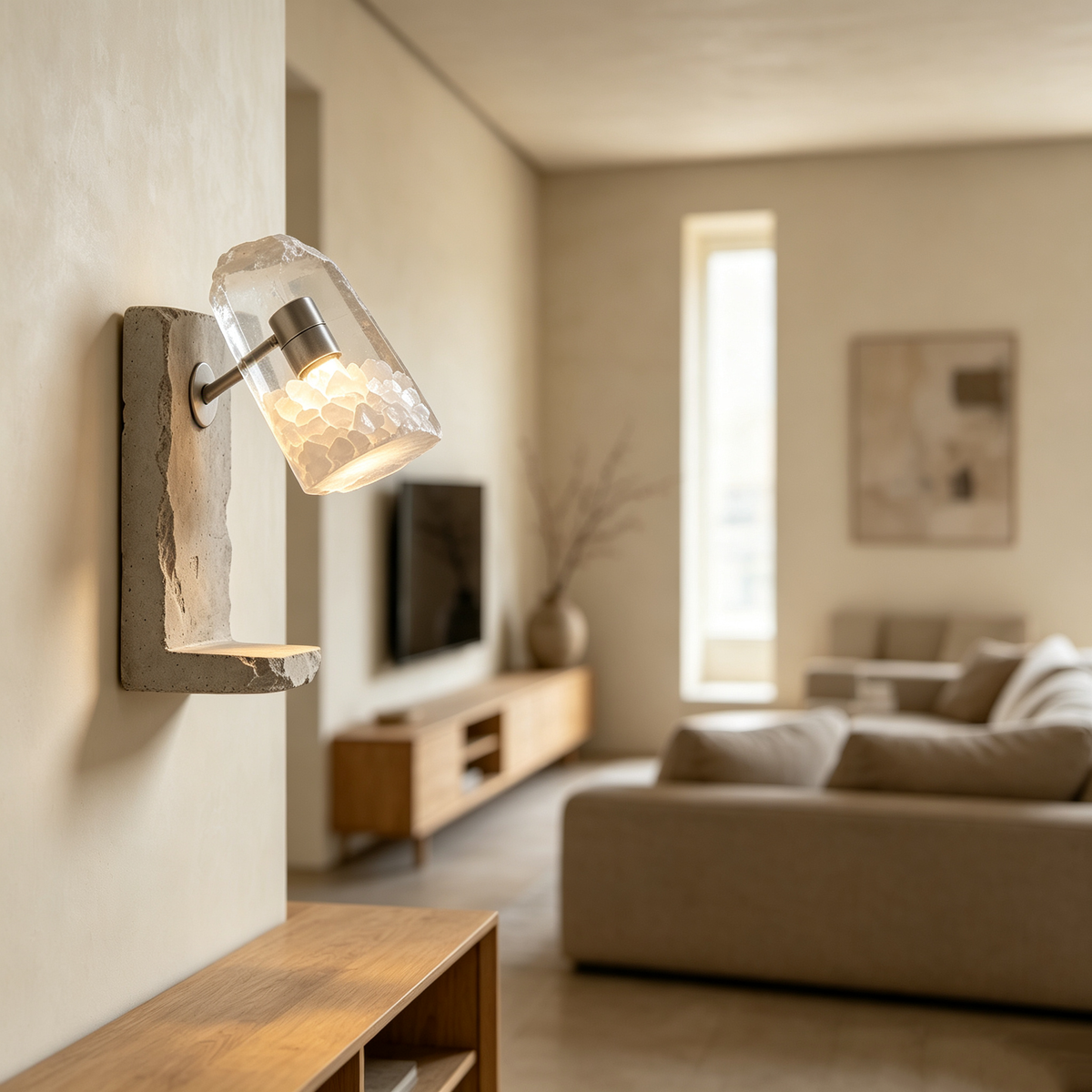 Concrete Crystal Block Wall Sconce