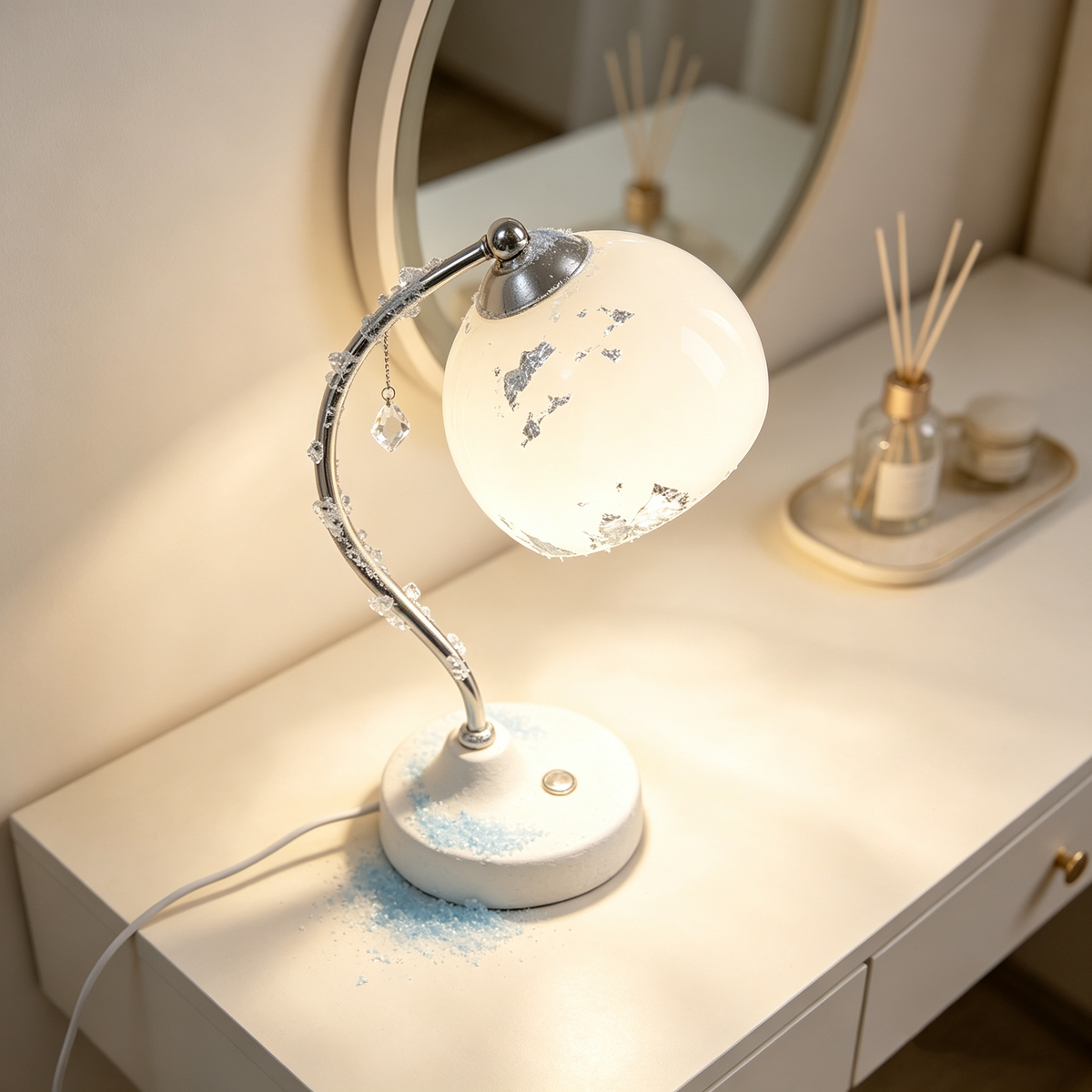 Silver Foil Frosted Arc Table Lamp