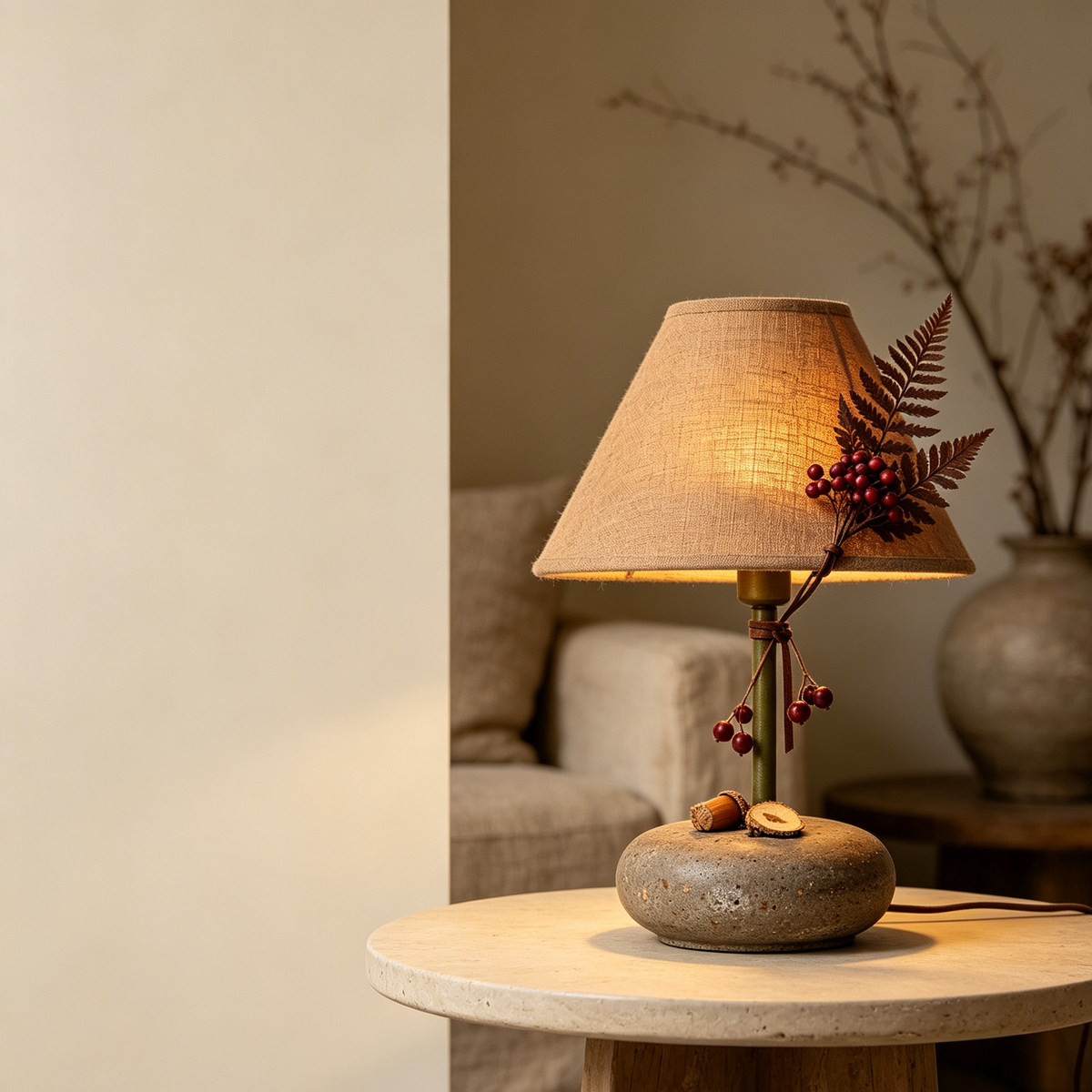 Autumn Forest Fern Table Lamp with Berries