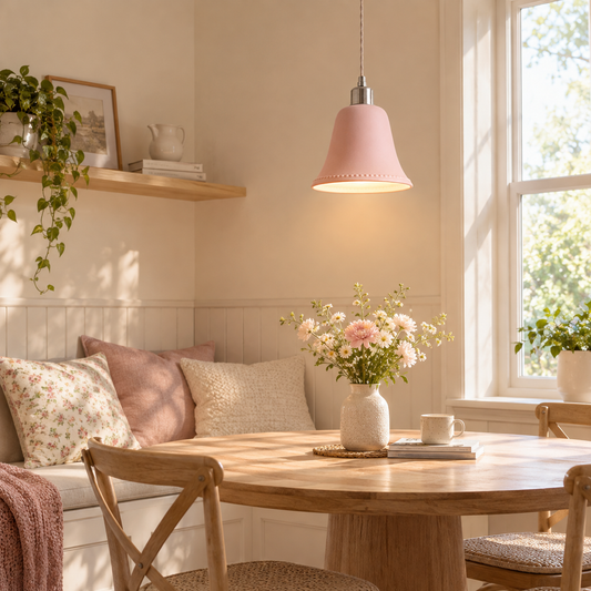 Pink Bell Bead Trim Pendant Light