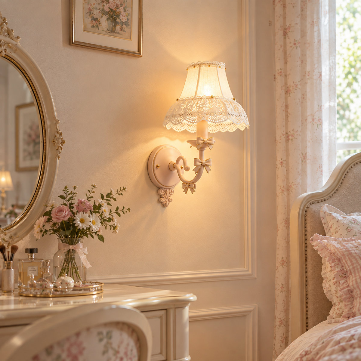 Cream Flower Pearl Wall Sconce