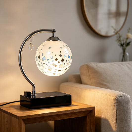 Mirror Mosaic Globe Arc Table Lamp