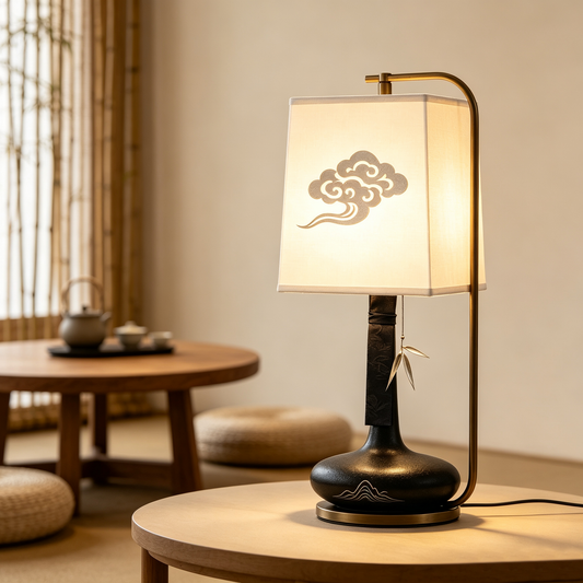 Oriental Black Cloud Bamboo Table Lamp