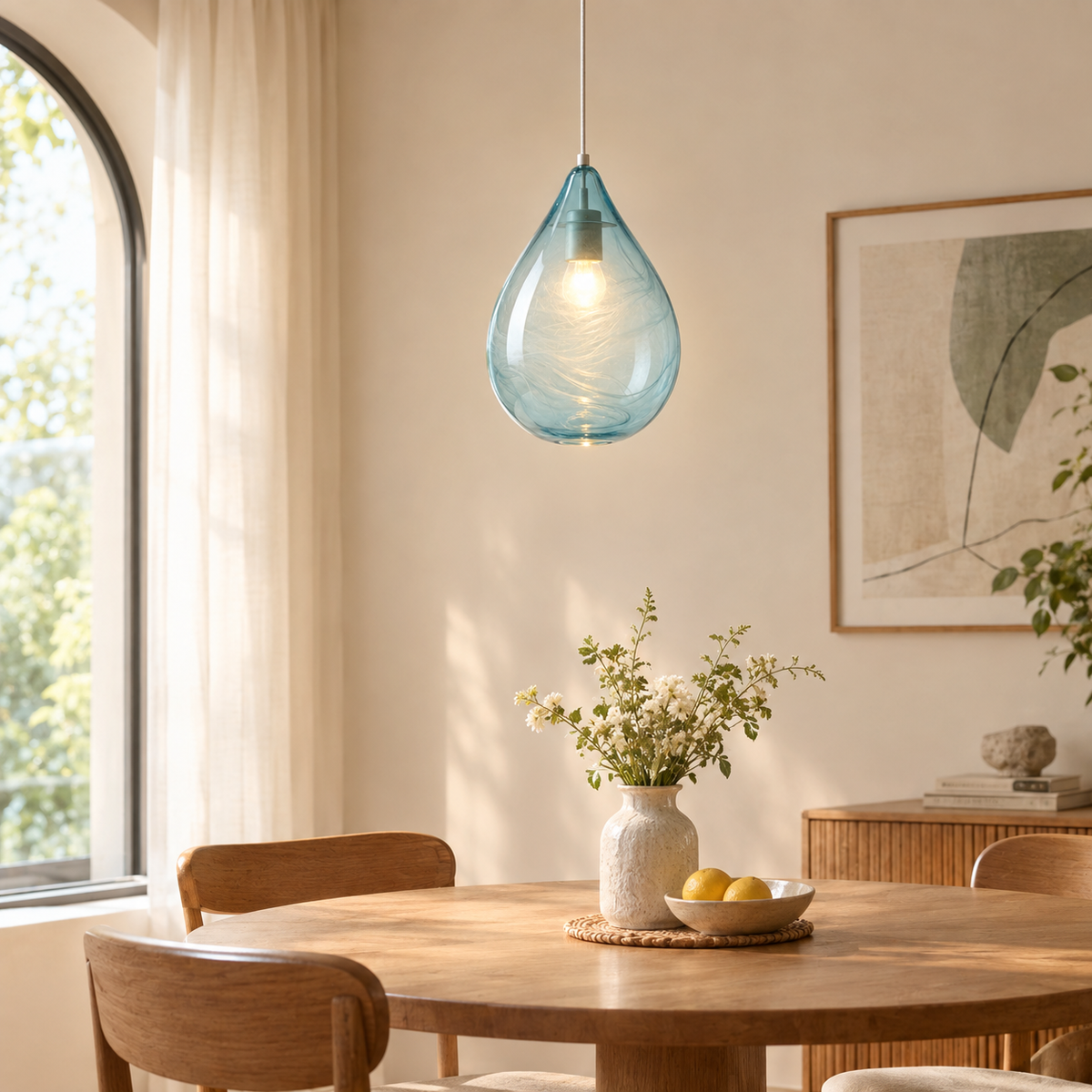 Blue Teardrop Swirl Glass Pendant Light