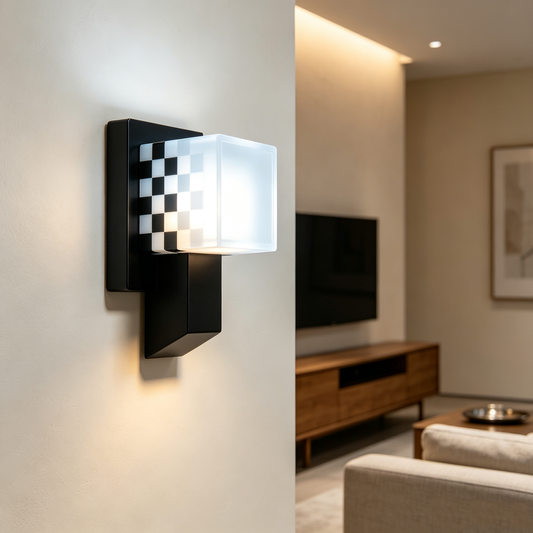 Black Checkered Square Wall Sconce