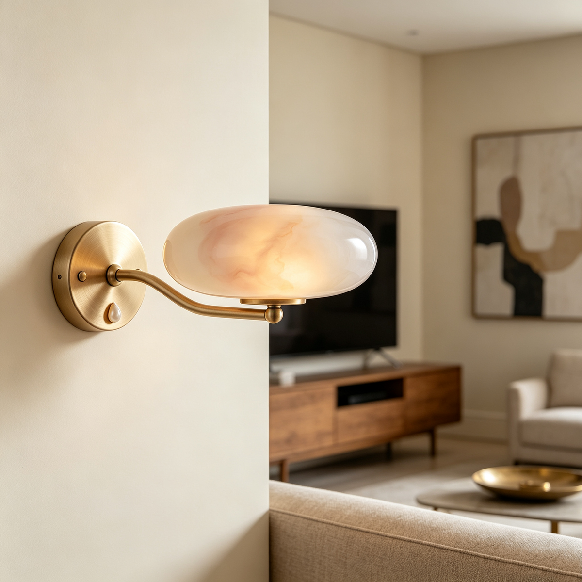 Gold Oval Marble Glass Wall Sconce