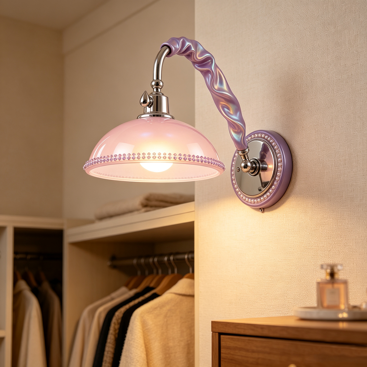 Lavender Iridescent Pink Dome Wall Sconce