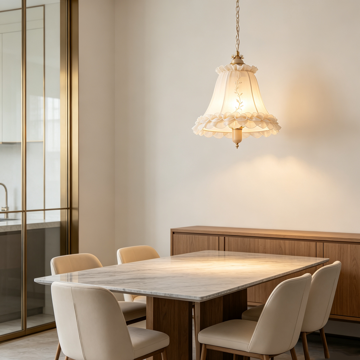 Cream Ruffle Floral Pendant Light