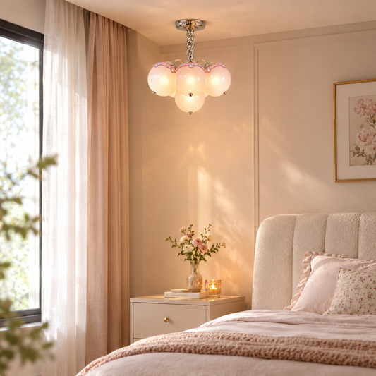 Pink Opal Ball Girly Ceiling Chandelier