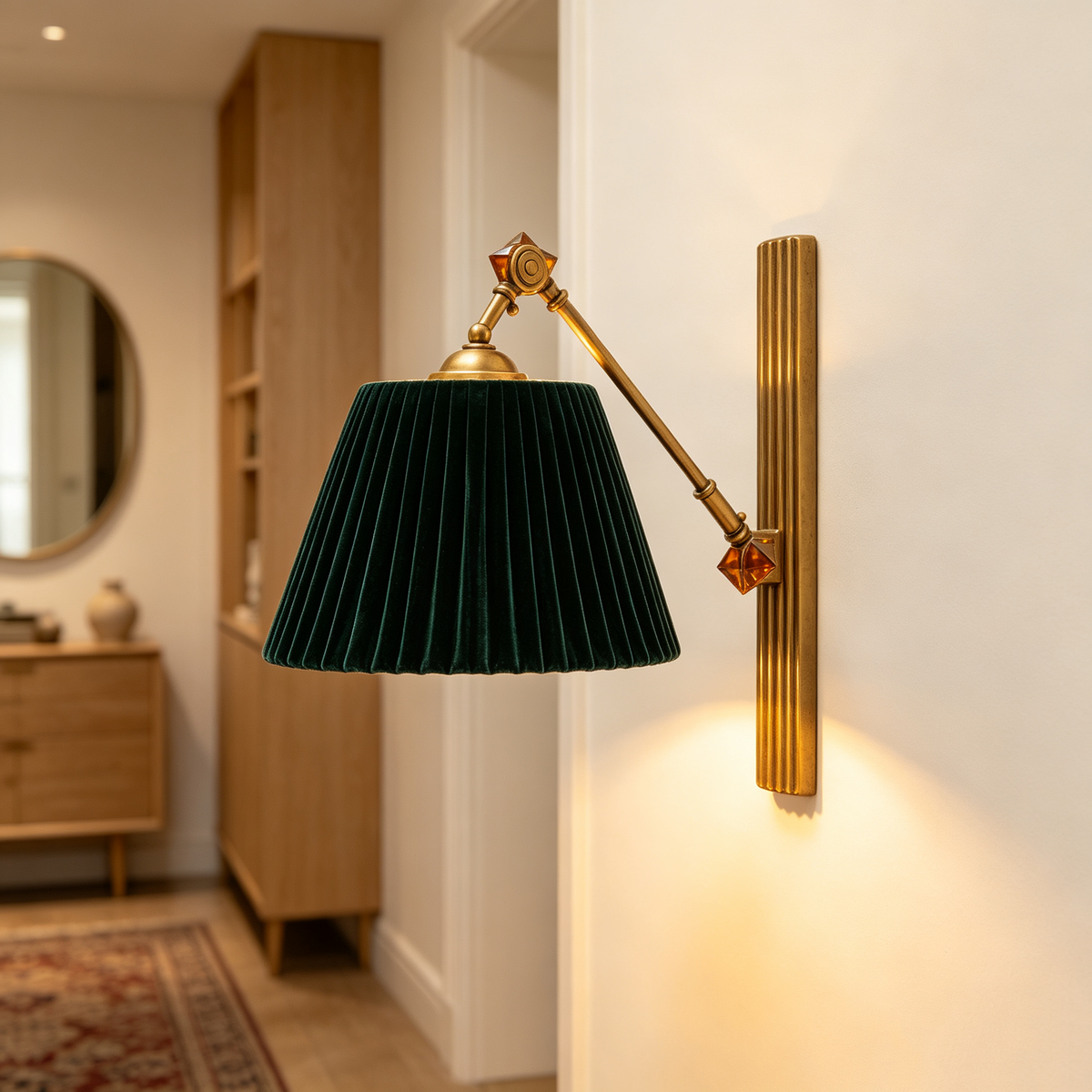 Emerald Green Velvet Brass Wall Sconce