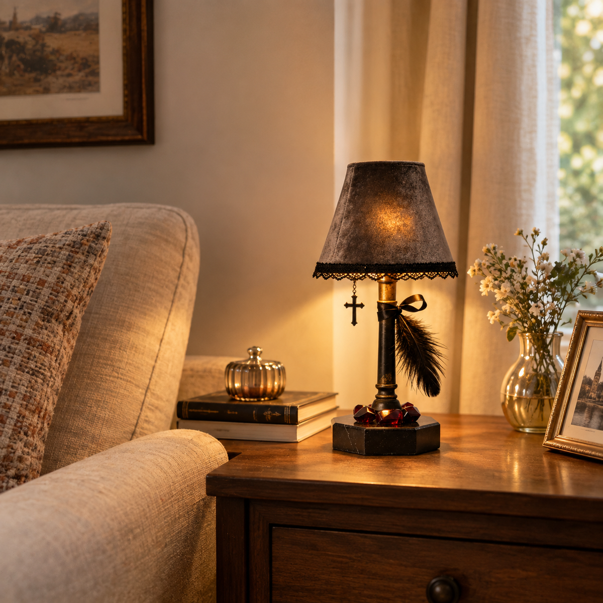 Gothic Black Velvet Cross Table Lamp