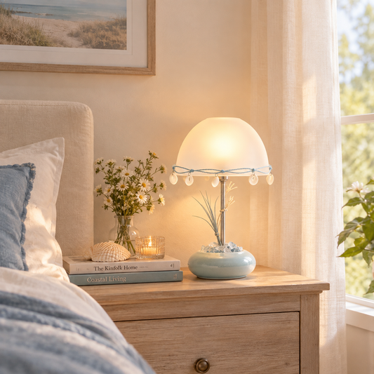 Coastal Blue Glass Dome Shell Table Lamp