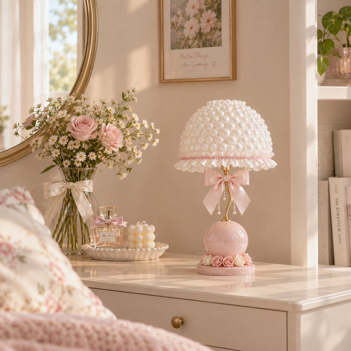 Pink Pearl Ruffle Princess Table Lamp