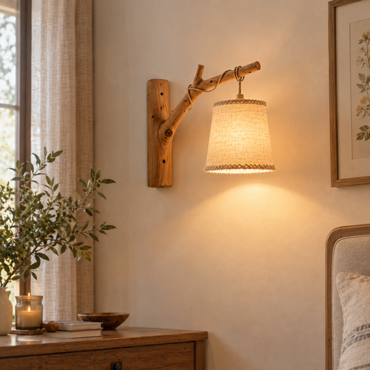 Wood Branch Burlap Wall Sconce