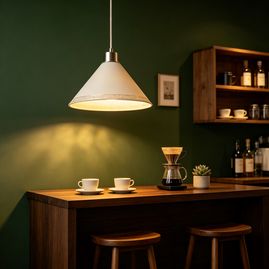 Beige Cone Gold Trim Pendant Light