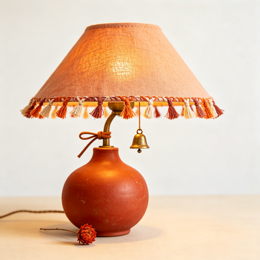 Terracotta Boho Tassel Table Lamp with Bell Charm