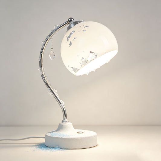 Silver Foil Frosted Arc Table Lamp