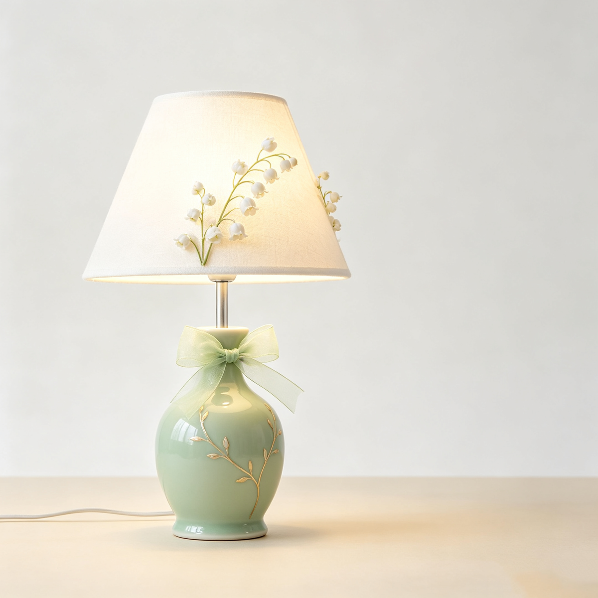 Sage Green Lily of the Valley Table Lamp