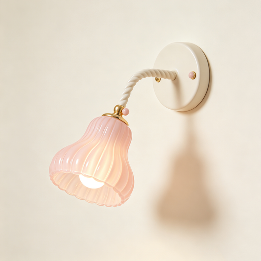 Pink Ribbed Fluted Glass Wall Sconce