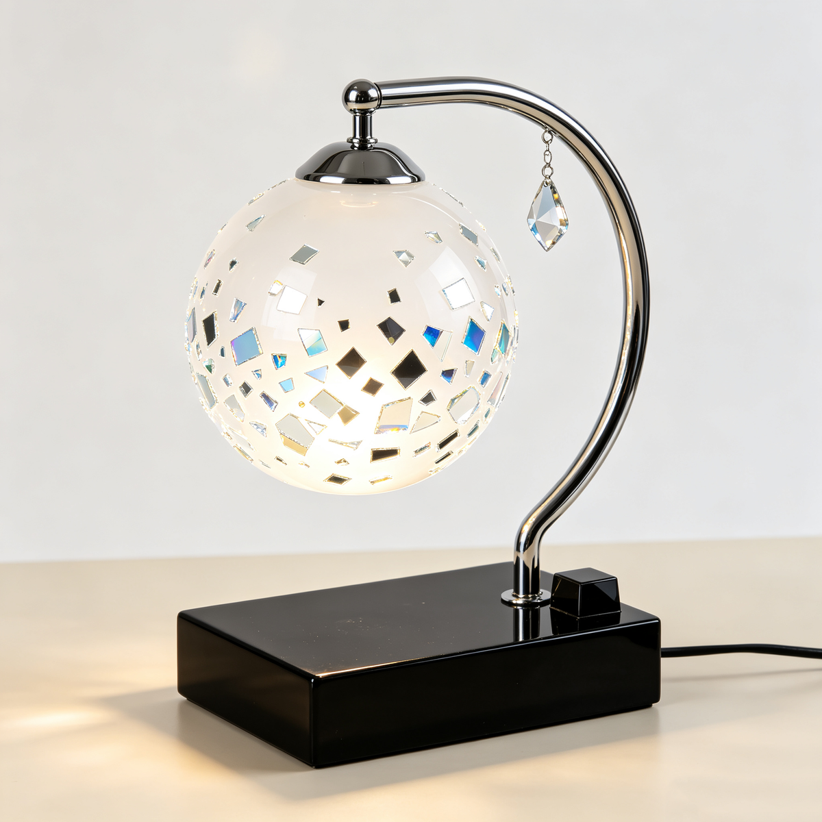 Mirror Mosaic Globe Arc Table Lamp