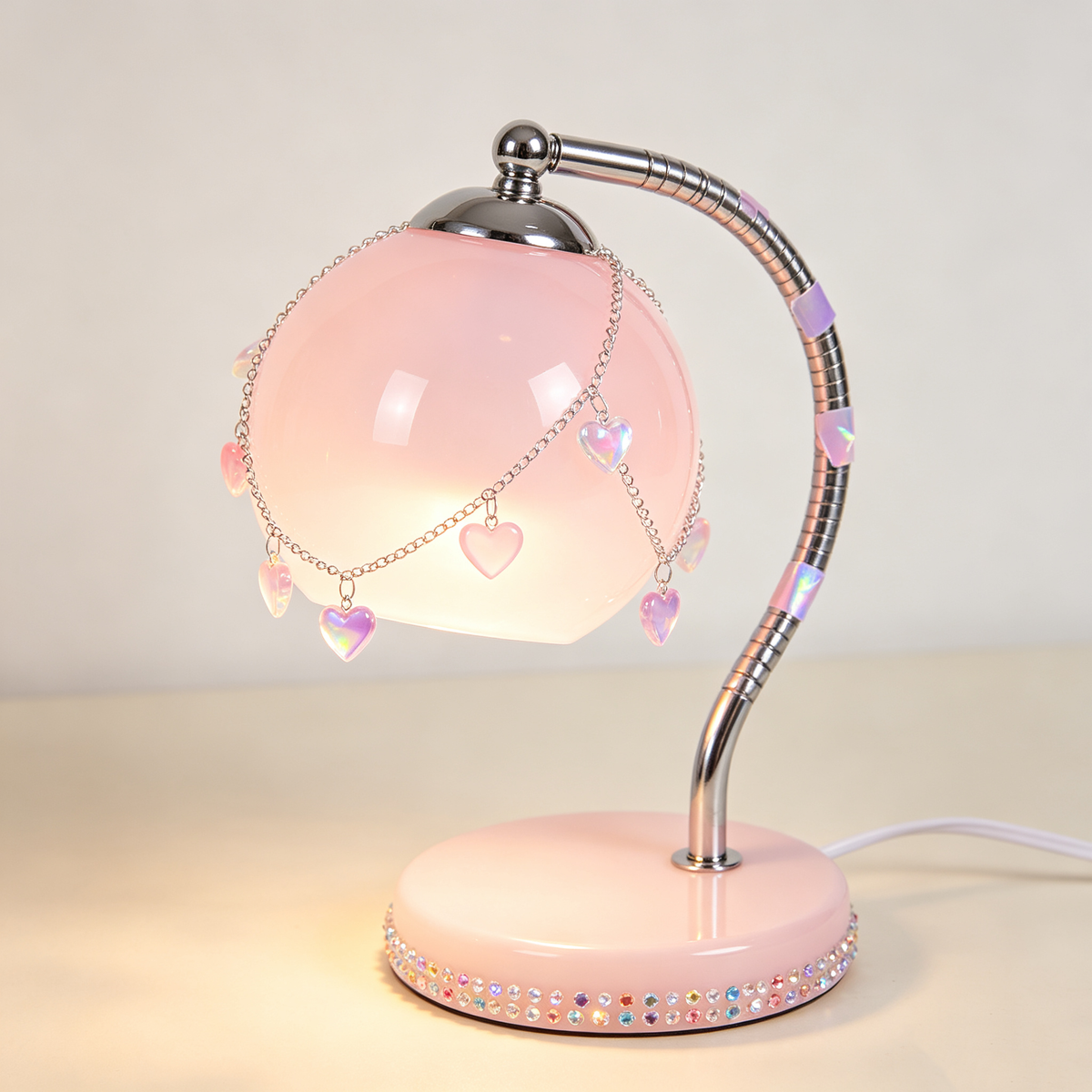 Pink Heart Crystal Charm Table Lamp