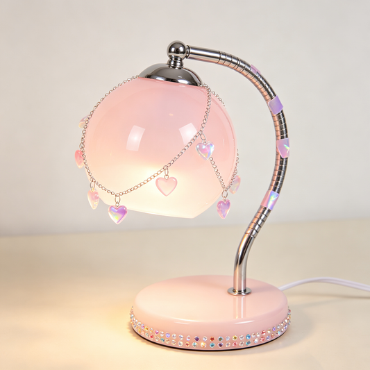 Pink Heart Crystal Charm Table Lamp