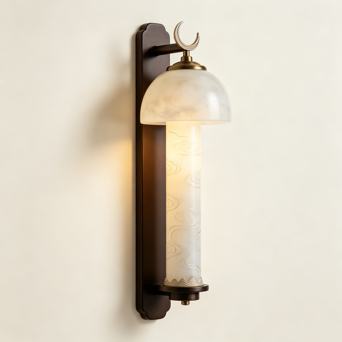 Oriental Dark Wood Moon Cloud Wall Sconce