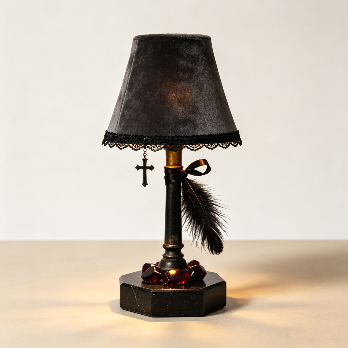 Gothic Black Velvet Cross Table Lamp