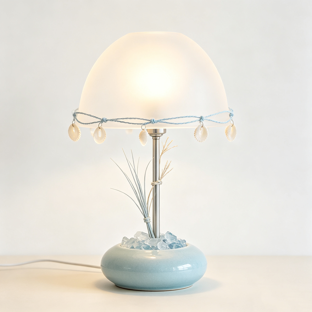 Coastal Blue Glass Dome Shell Table Lamp