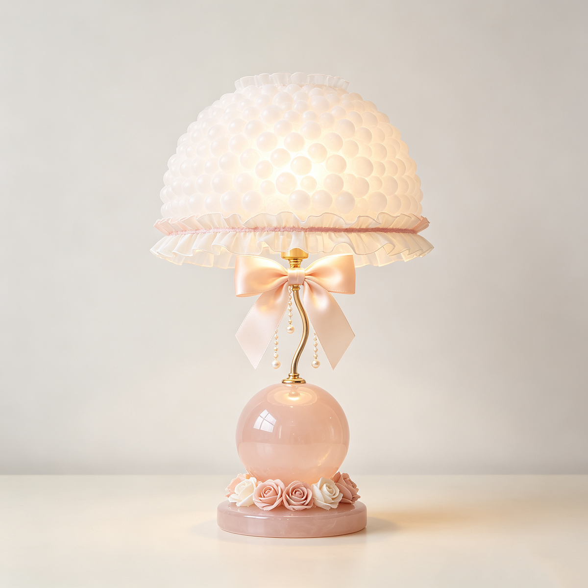 Pink Pearl Ruffle Princess Table Lamp