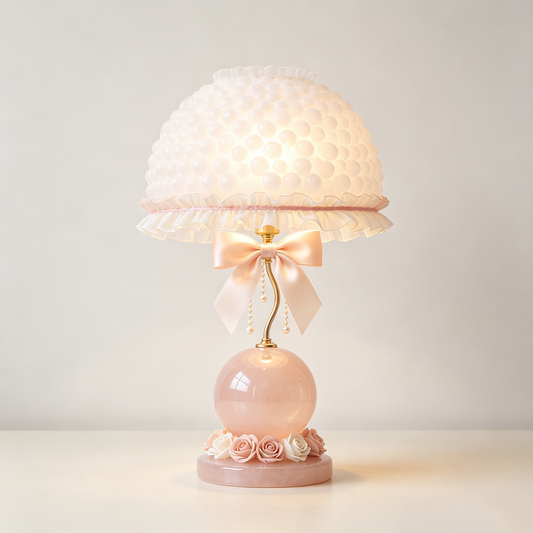 Pink Pearl Ruffle Princess Table Lamp