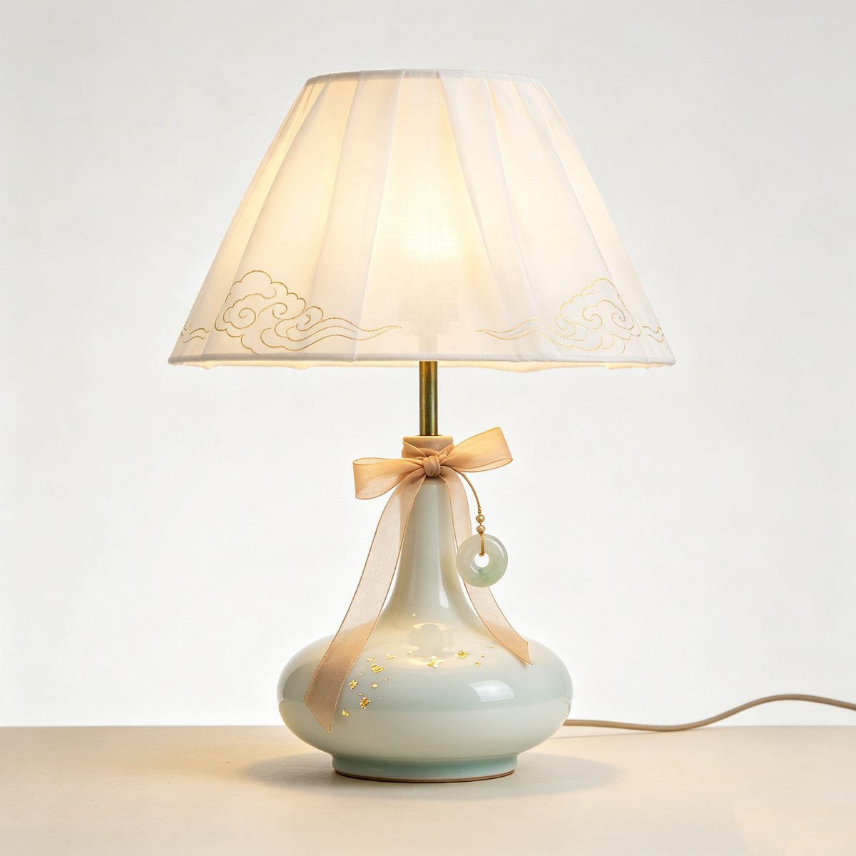 Chinese Celadon Gold Cloud Table Lamp